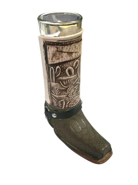 Handcrafted Real Leather Boot Shot Glass | Assorted Styles – 6" Removable Glass Insert - Ysleta Mission Gift Shop