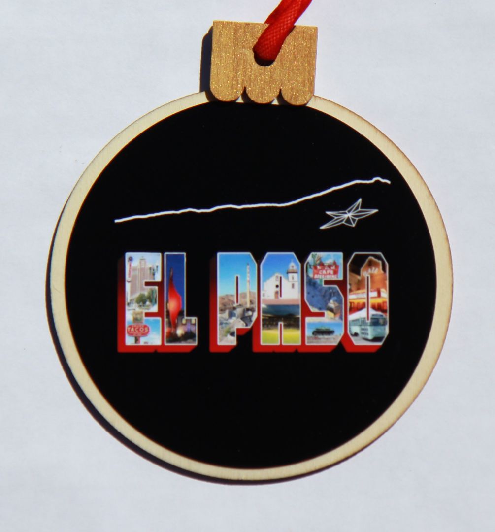 Ornament Black El Paso, Wood Round 3.77 X 4.29In - Ysleta Mission Gift Shop