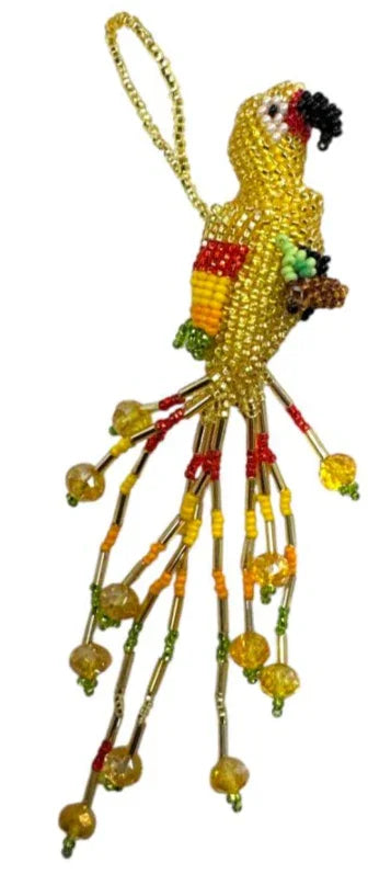 Beaded Parrot Figurine – Colorful Handmade Mexican Bird Art 5" - Ysleta Mission Gift Shop