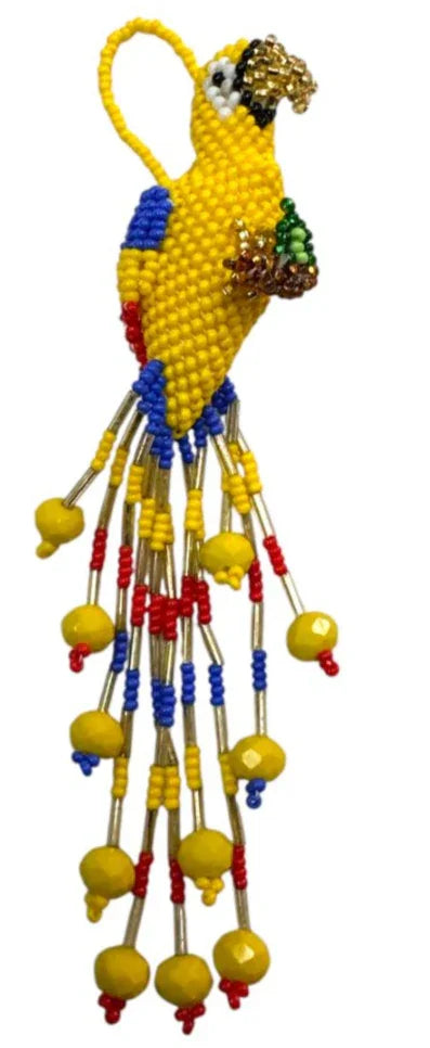 Beaded Parrot Figurine – Colorful Handmade Mexican Bird Art 5" - Ysleta Mission Gift Shop