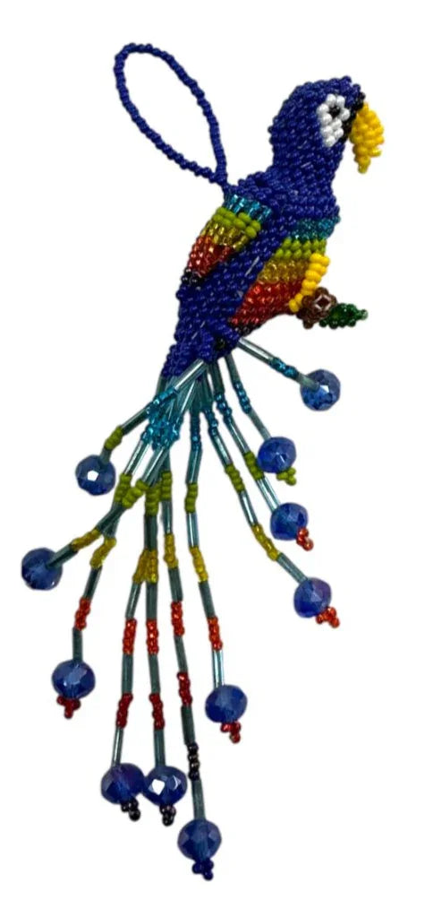 Beaded Parrot Figurine – Colorful Handmade Mexican Bird Art 5" - Ysleta Mission Gift Shop