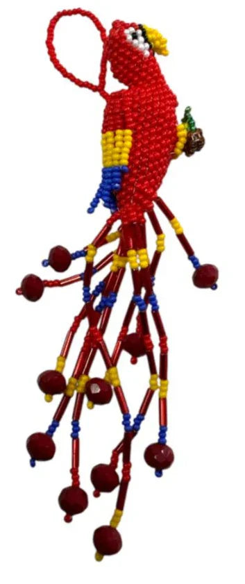 Beaded Parrot Figurine – Colorful Handmade Mexican Bird Art 5" - Ysleta Mission Gift Shop