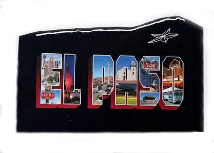 Black postcard cutout by Miguel Martinez, featuring a sleek rectangular shape with a blank surface for mailing or display.