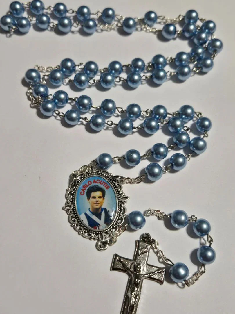 Pearl Blue Carlos Acutis Rosary – Joyful Devotion in Every Bead - Ysleta Mission Gift Shop