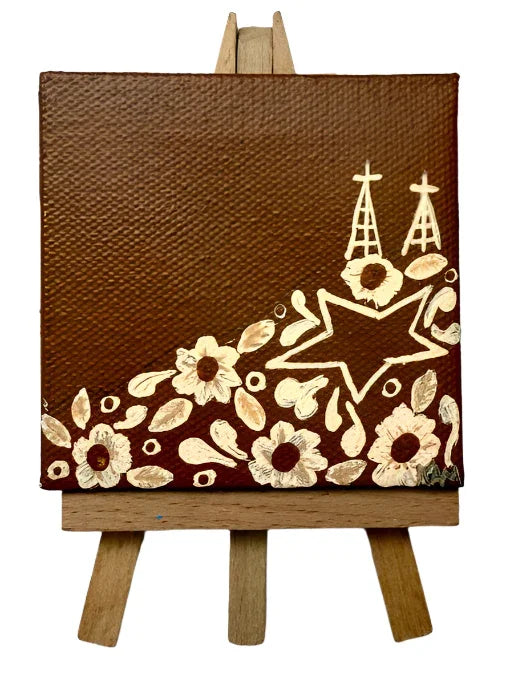 Boho Mini El Paso Painting on Easel – 3x3in Canvas Southwest Home Accent - Ysleta Mission Gift Shop