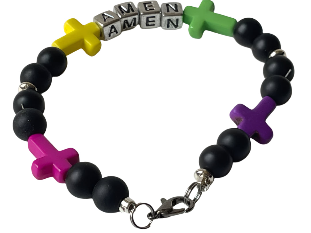Black Stone & Multicolor Amen Bracelet – 7 Inches – Ysleta