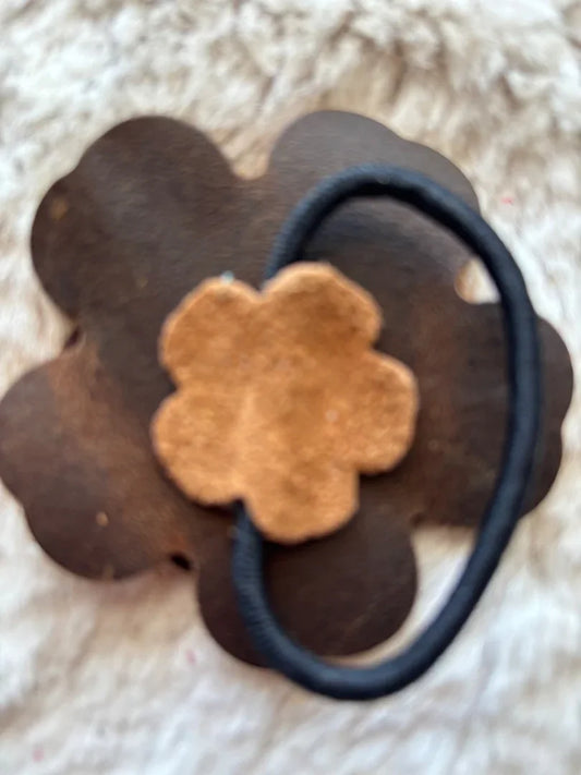 Brown Leather Ponytail Set with Bookmark – Earth-Toned Artisan Gift - Ysleta Mission Gift Shop