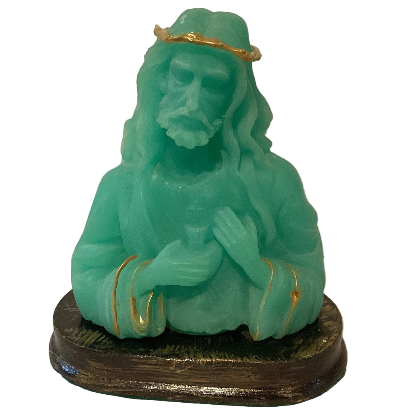 Teal Jesus tabletop decor statue, 5-inch Catholic Christian religious figurine with detailed design and serene expression.