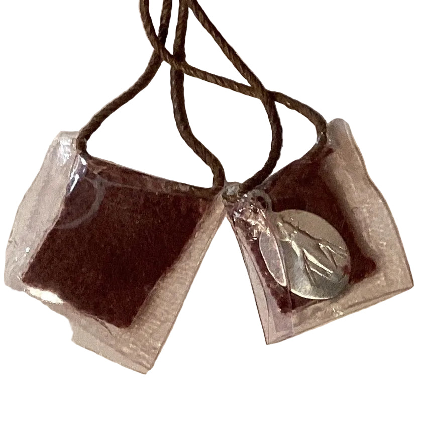 Laminated Mount Carmel Scapular with Immaculate Conception Medal, 0.5 inch, Catholic Christian gift featuring religious imagery.