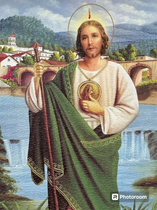 Saint Jude Religious Print with Wood Frame – Inspirational Accent Wall Art 13 x 17.5 Inches - Ysleta Mission Gift Shop