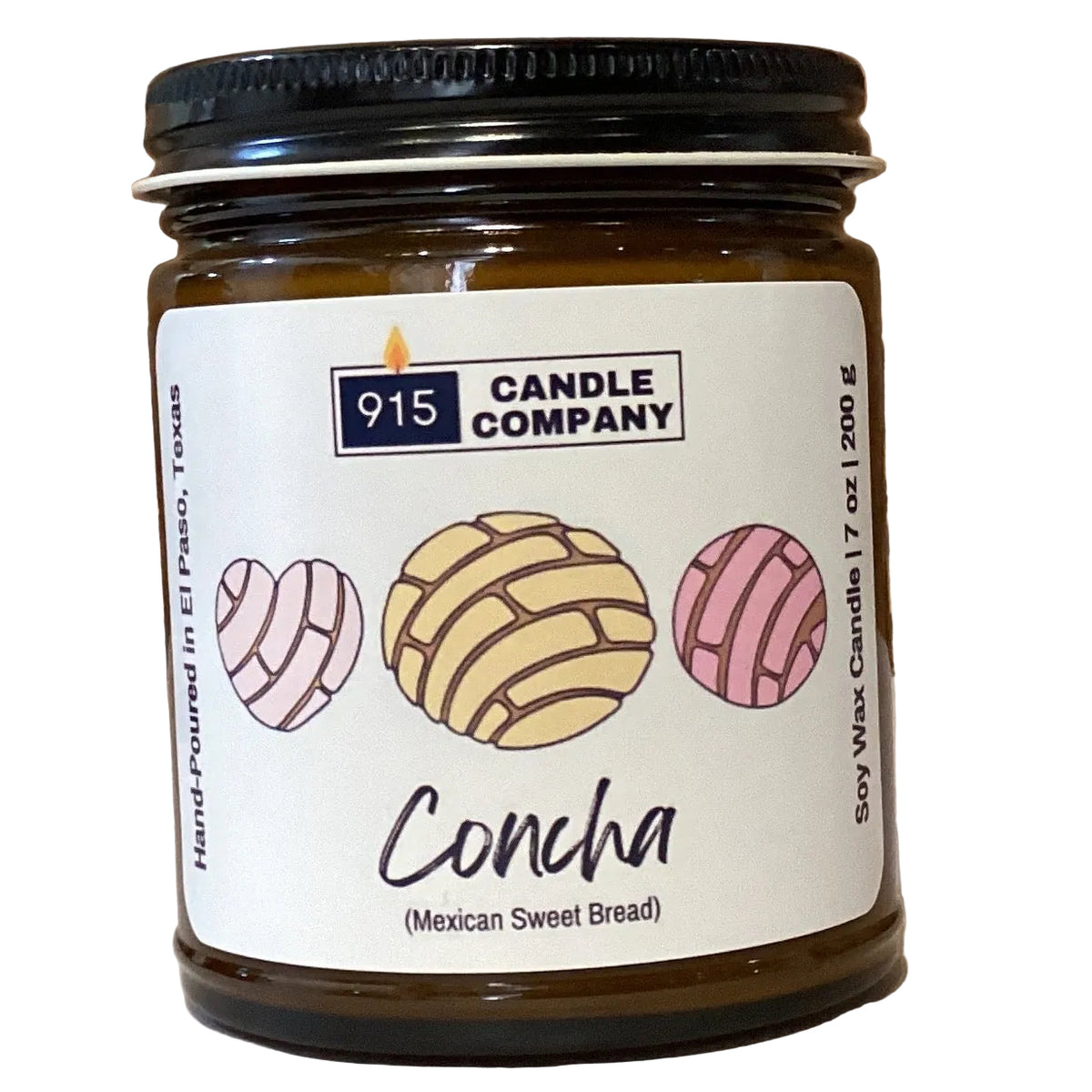 Karin Melson 7oz scented soy wax candle shaped like a traditional Mexican concha bread, inspired by pan dulce.