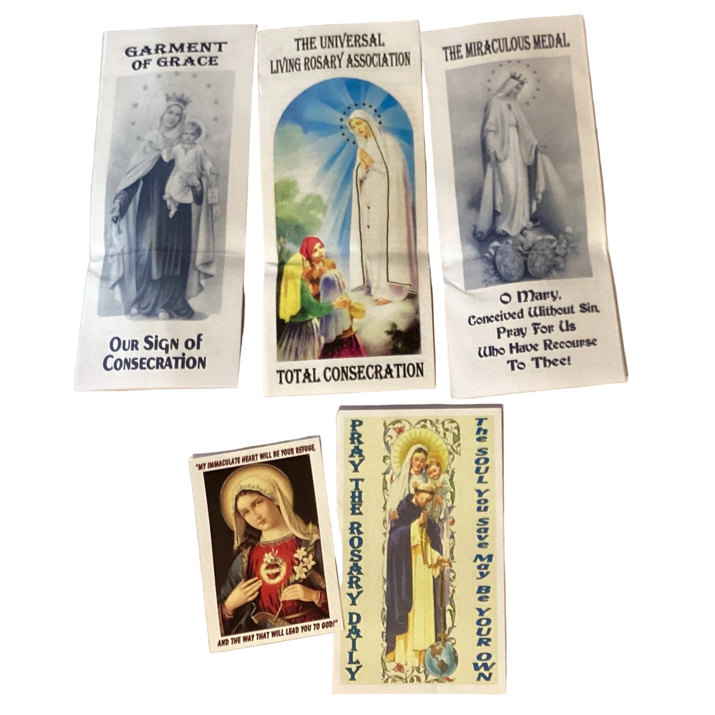 Immaculate Conception Catholic prayer devotional kit with rosary, scapular, medal, and prayer cards on a white background