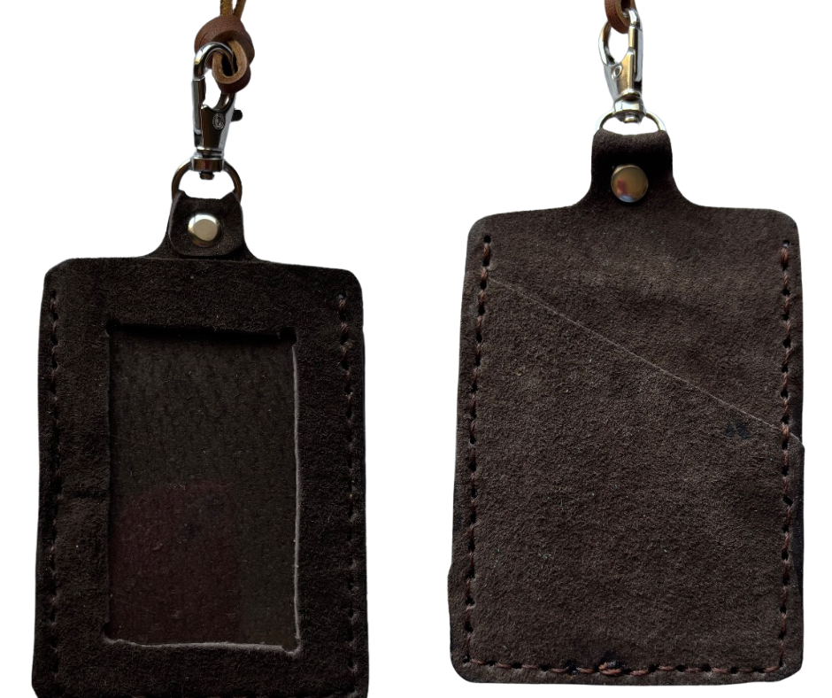Handcrafted Warm Brown Leather ID Holder with Matching Lanyard 4x3 In– Classic & Durable Badge Wallet - Ysleta Mission Gift Shop
