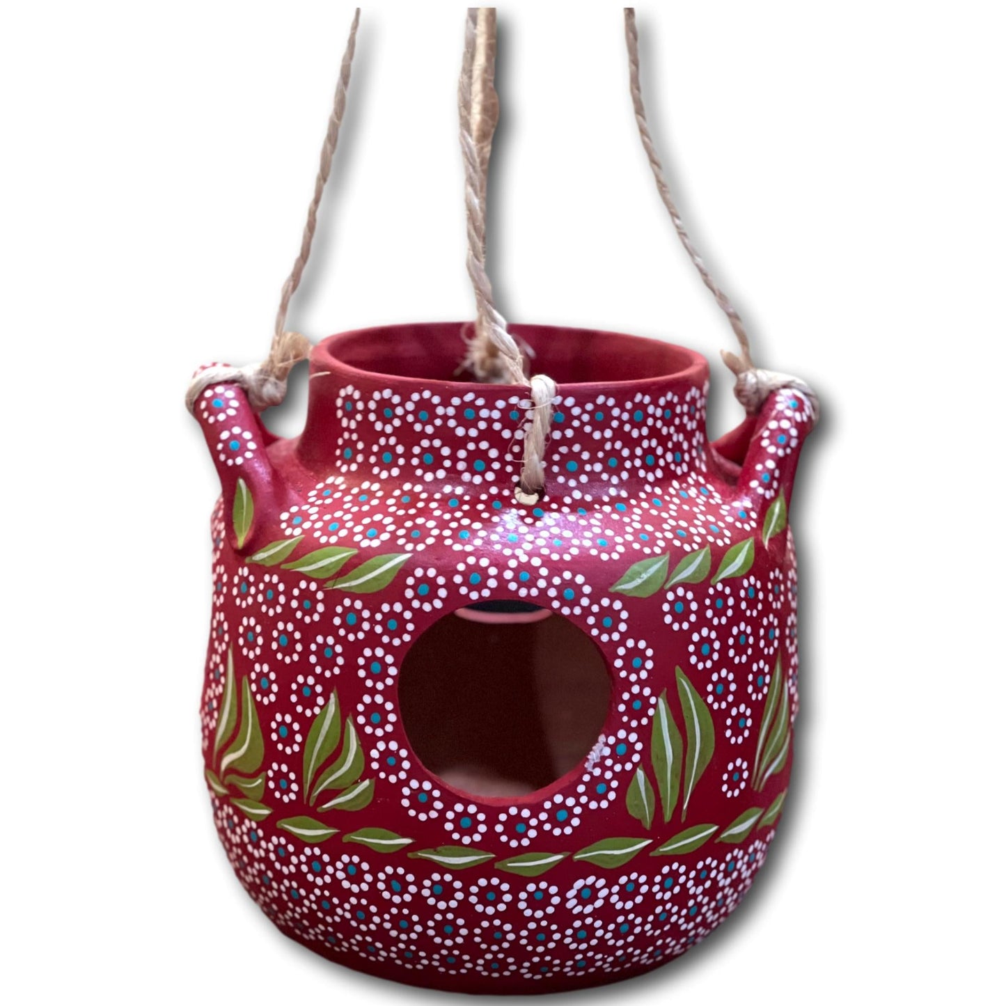 Decorative Hanging Clay Pot – Hand-Painted Floral Folk Art