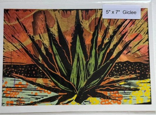 Desert Agave Giclée Print – 5x7" Warm Earth-Toned Botanical Art - Ysleta Mission Gift Shop