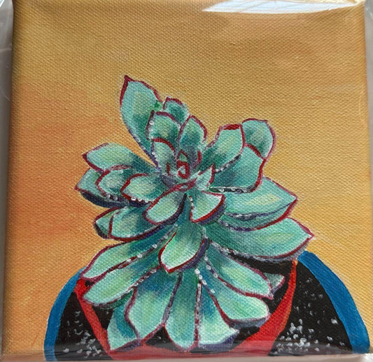 Desert Plant Oil Painting – 6x6" Hand-Painted Southwest Décor - Ysleta Mission Gift Shop