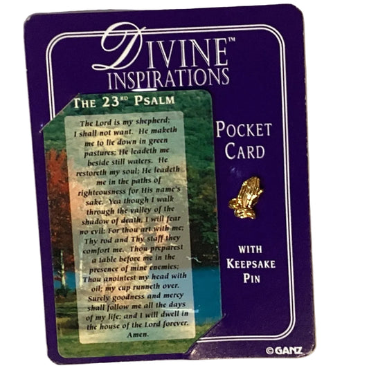 Divine Inspirations pocket prayer card with keepsake pin, Catholic faith-themed jewelry and devotional accessory featuring religious symbols.