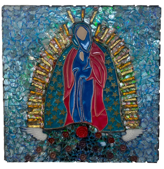 Divine Light – Virgen de Guadalupe Resin & Glass Wall Art on Wood - Ysleta Mission Gift Shop