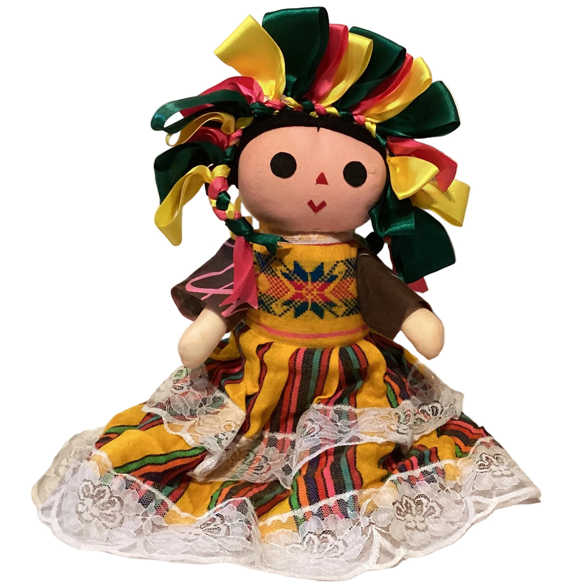 17-inch Lele doll from Ysleta Mission Gift Shop, posable doll featuring traditional clothing and vibrant cultural details.