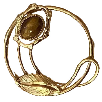Gold Tigers Eye Flower Brooch from Ysleta Mission Gift Shop, Catholic Christian jewelry featuring a polished tiger's eye flower design.
