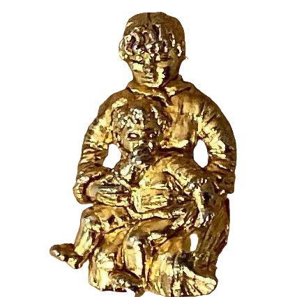 Gold father and son pin, Catholic Christian jewelry, 1.5-inch size, featuring religious symbols and detailed craftsmanship.