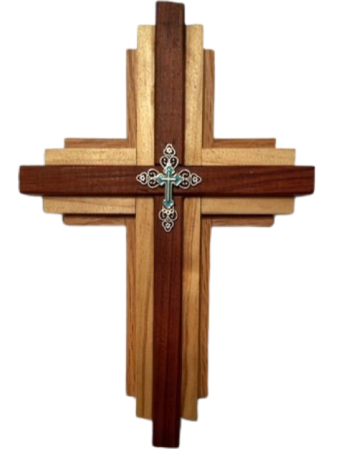 Cross Redwood Cedar Oak With Silver And Turquoise Cross 9.5x6.5