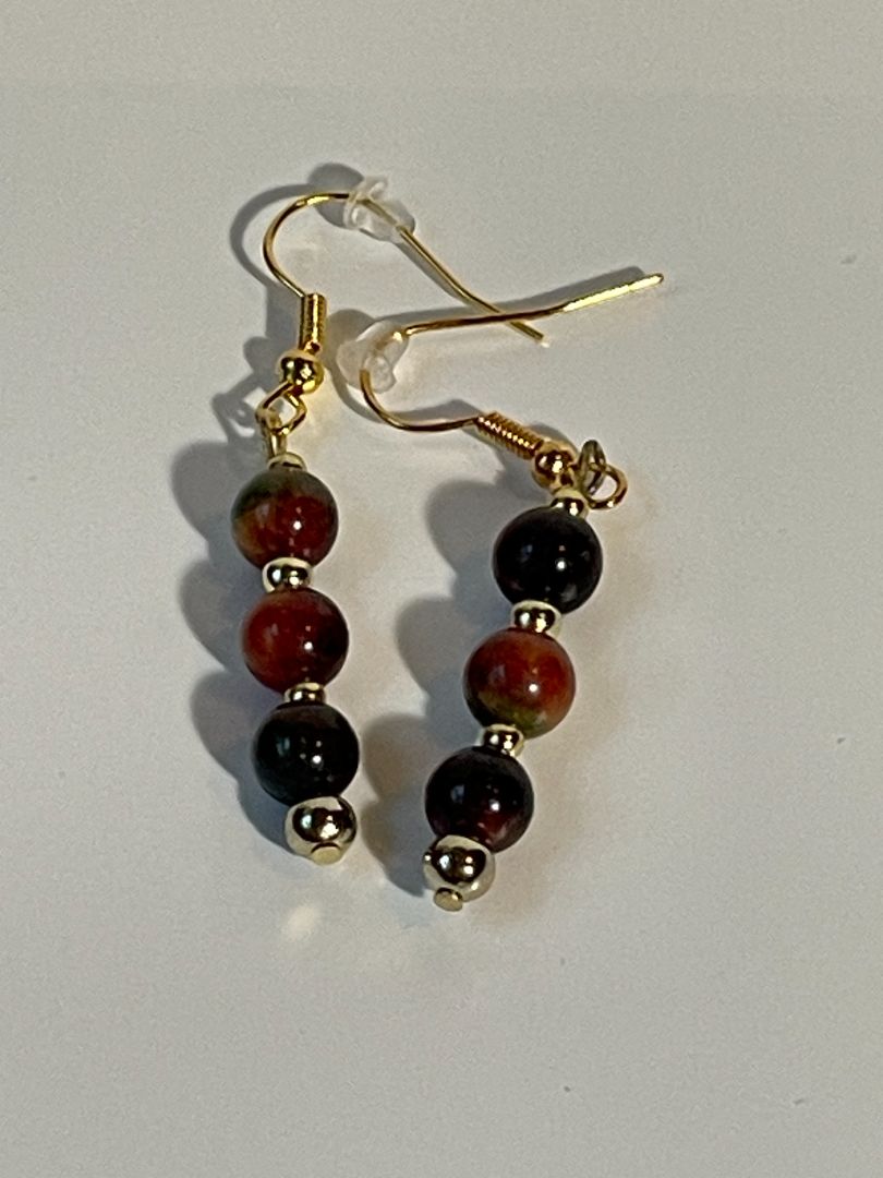 Agate Bead Earrings with Gold Seed Beads, Gold Hook, 1.5-Inch Dangle