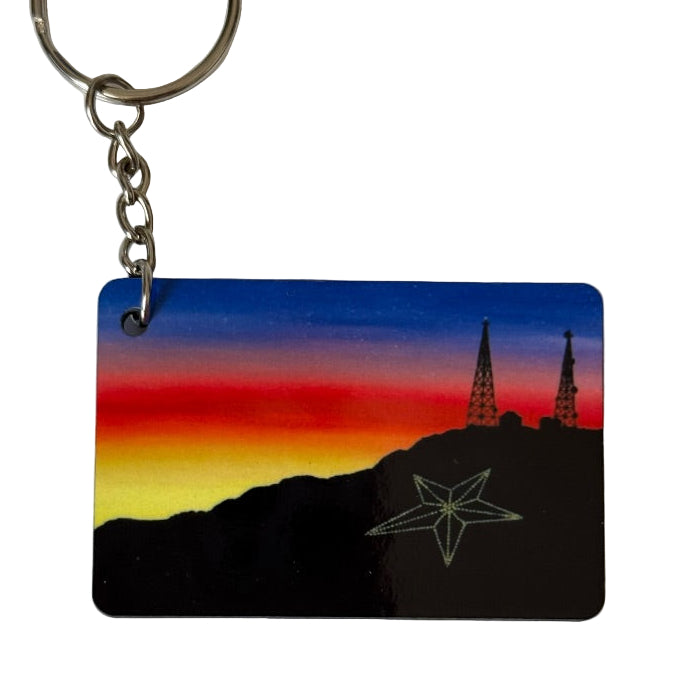 El Paso Sunset Keychain – Double-Sided Southwest Art on Durable MDF - Ysleta Mission Gift Shop