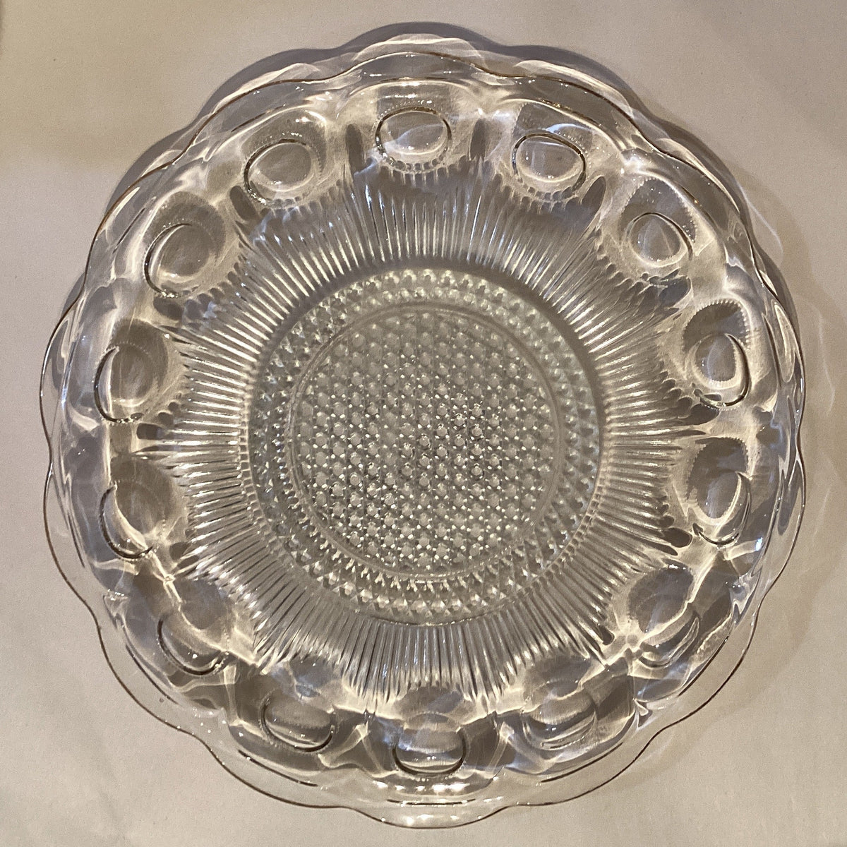Decorative glass serving plate with gold-tone rim, ideal for home decor and table setting, by Ysleta Mission Gift Shop.