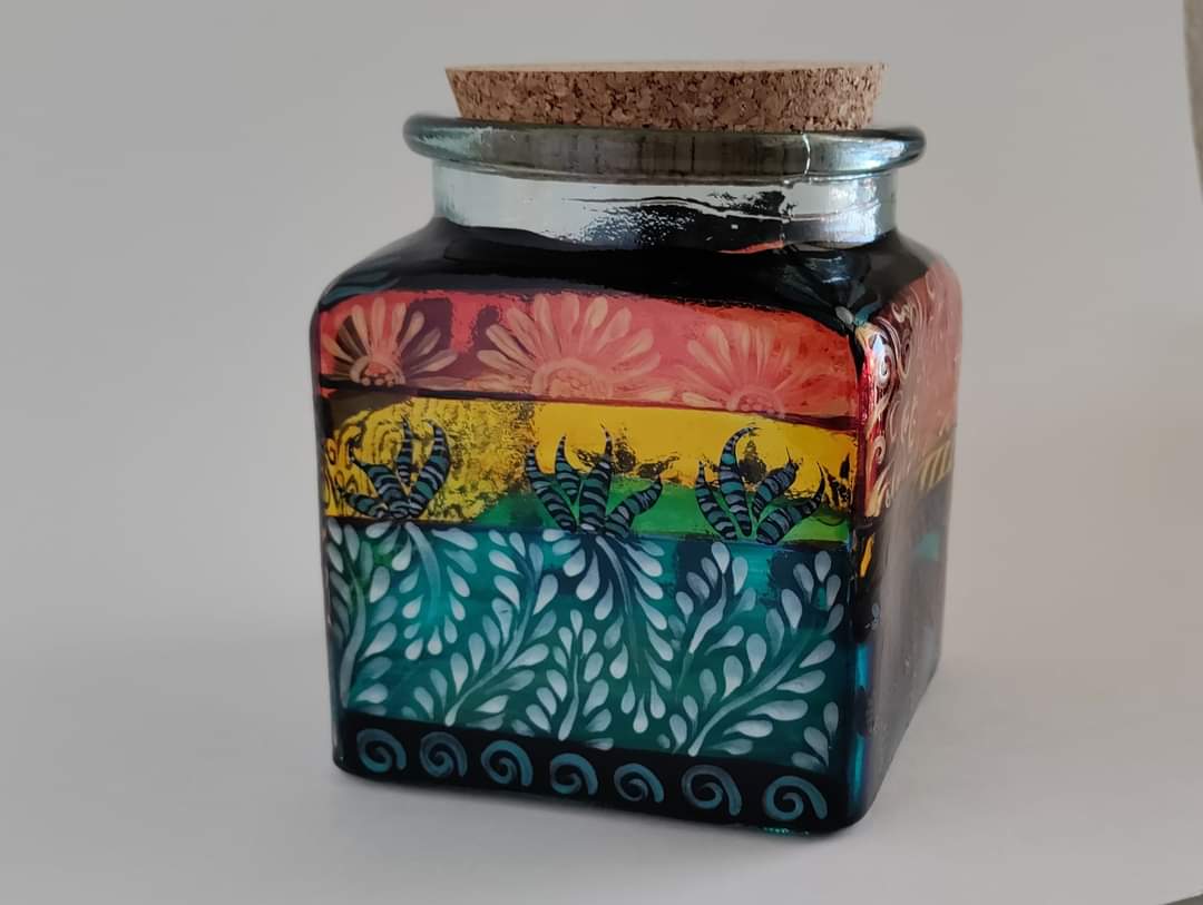 Cactus Themed Jar | Multicolored Desert Vibes | Handcrafted Decorative Jar 5.5" x 4.5" - Ysleta Mission Gift Shop