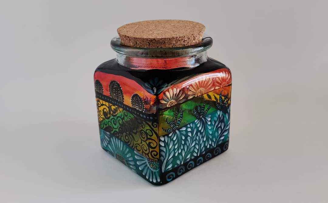 Cactus Themed Jar | Multicolored Desert Vibes | Handcrafted Decorative Jar