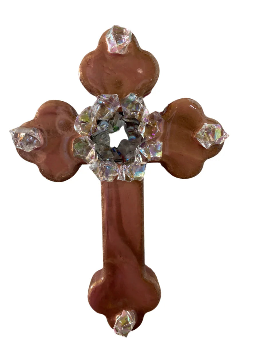 Open Middle Resin Cross – Brown Glass & Gems - Ysleta Mission Gift Shop