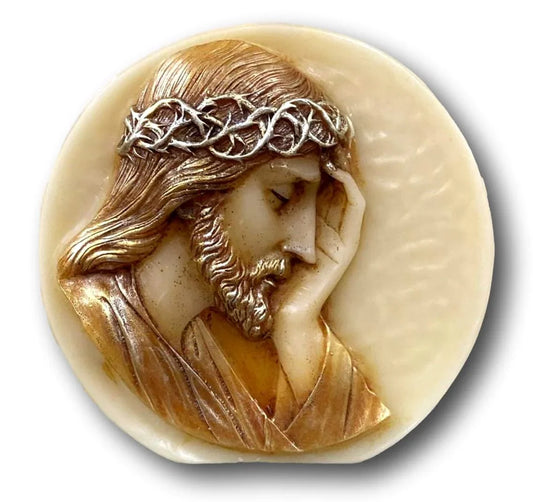 Face of Jesus Devotional Candle – Handcrafted Sacred Reflection | Vela Grande del Rostro de Cristo – Reflexión Sagrada Hecha a Mano - Ysleta Mission Gift Shop