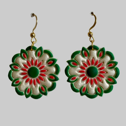 Fiesta Polymer Clay Dangle Earrings – 1"x1" with Stainless Steel Hooks - Ysleta Mission Gift Shop