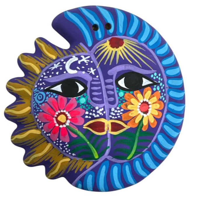 Hand-Painted Ceramic Eclipse Wall Decor – Sun & Moon Folk Art from Mexico