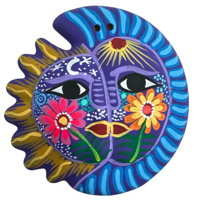 Hand-Painted Ceramic Eclipse Wall Decor – Sun & Moon Folk Art from Mexico - Ysleta Mission Gift Shop
