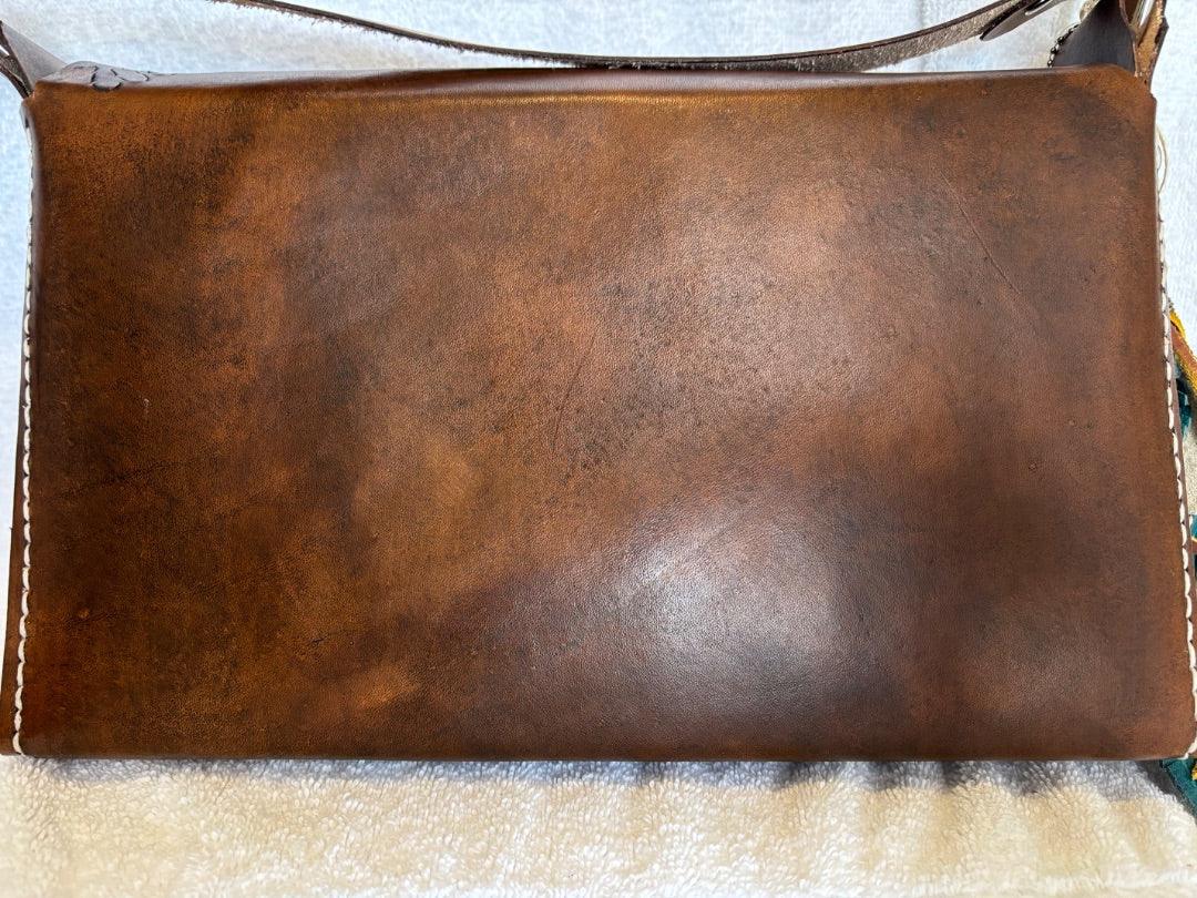 Handcrafted Brown Leather Crossbody Purse – Southwest Style with Turquoise Concho Accent - Ysleta Mission Gift Shop