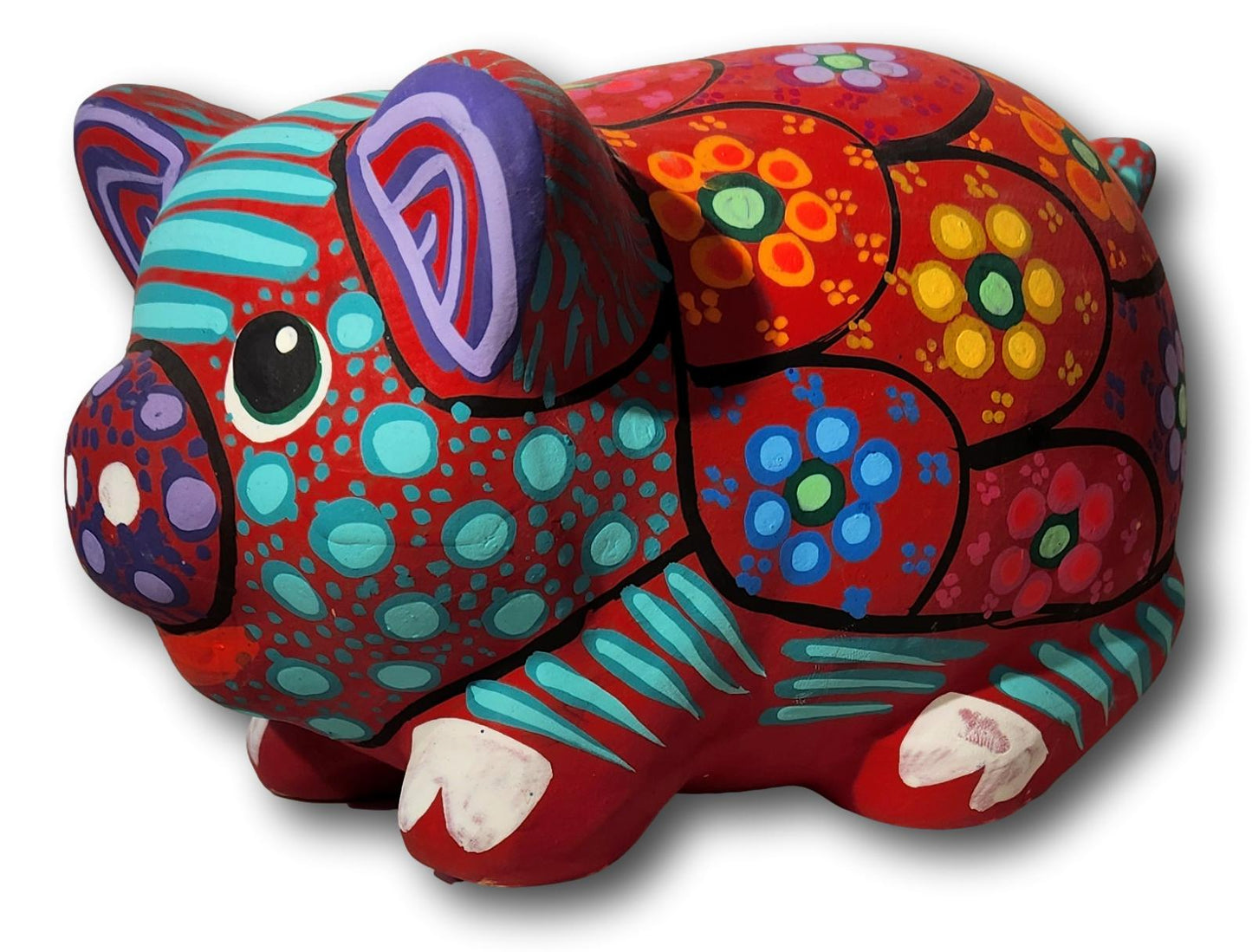 Handcrafted Red Talavera Clay Piggy Bank – Mexican Folk Art Coin Bank from El Paso