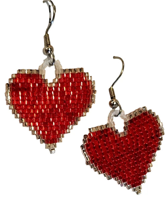 Handmade Bead Dangle Heart Earrings - Ysleta Mission Gift Shop