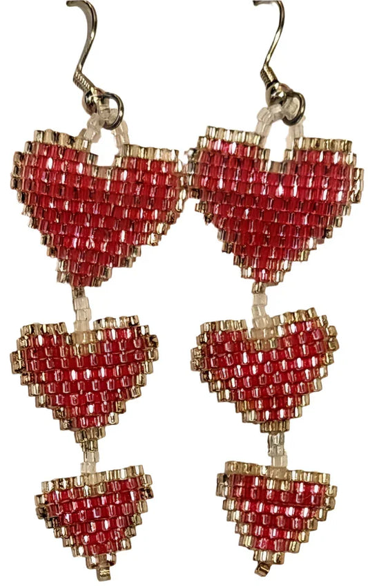 Handmade Bead Dangle Heart Earrings - Ysleta Mission Gift Shop