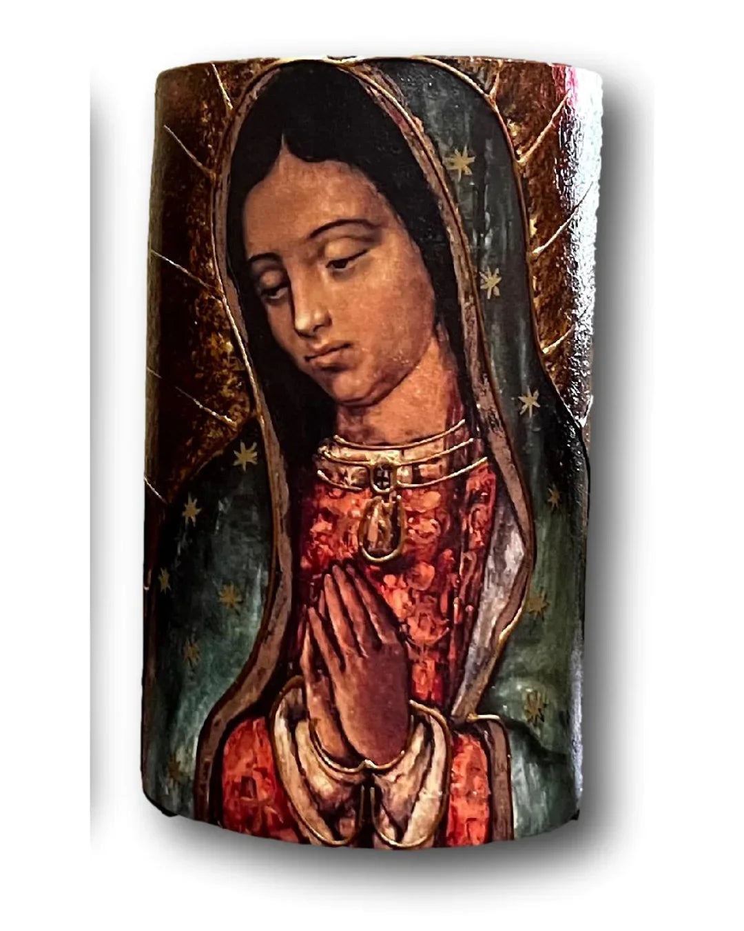 Handmade Mexican Clay Candle Holders – Saint Jude, Sorrowful Mary, Virgen de Guadalupe & Sacred Heart - Ysleta Mission Gift Shop