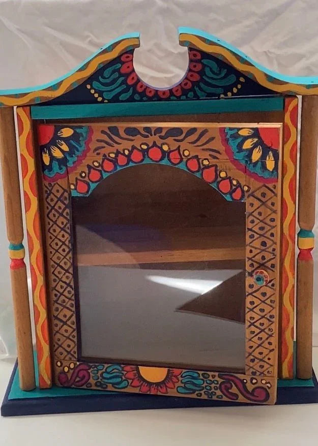 Hand-Painted Curio Cabinet with Glass Door – 15×17×5