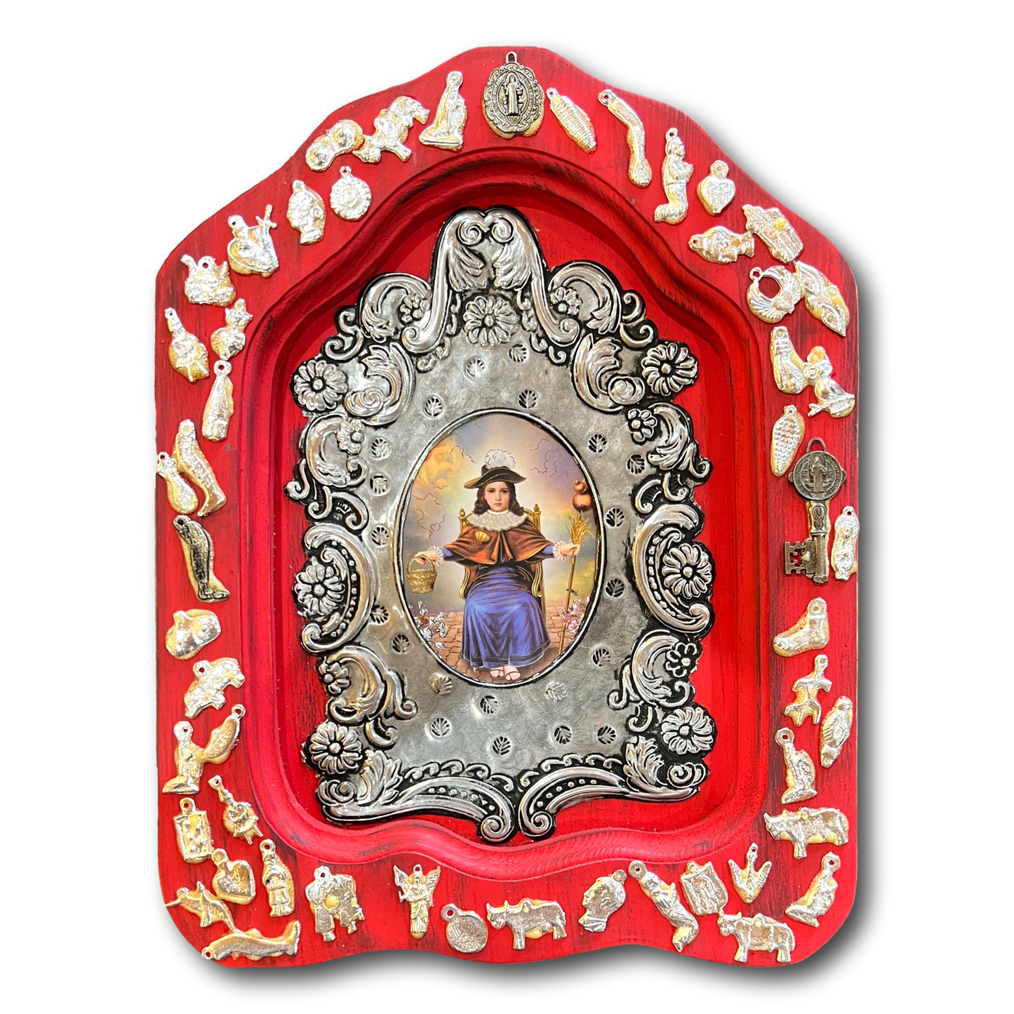 Holy Child Wood Nicho Ex Voto Milagros 3D Hand-Embossed Aluminum Design | Devotional Art