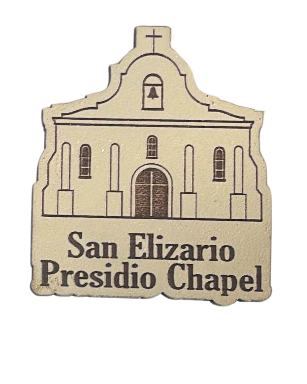 Mini 2x2 inch El Paso Mission Trail magnet with lasered details, part of Norma Cordova De Schaefer's El Paso souvenirs and gifts collection.