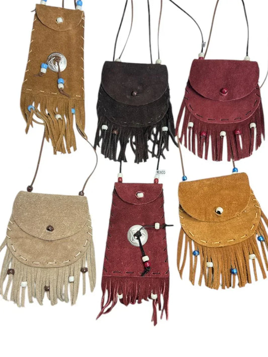 Leather Suede Medicine Pouch - Handcrafted Mexico Medicine Bag - Ysleta Mission Gift Shop