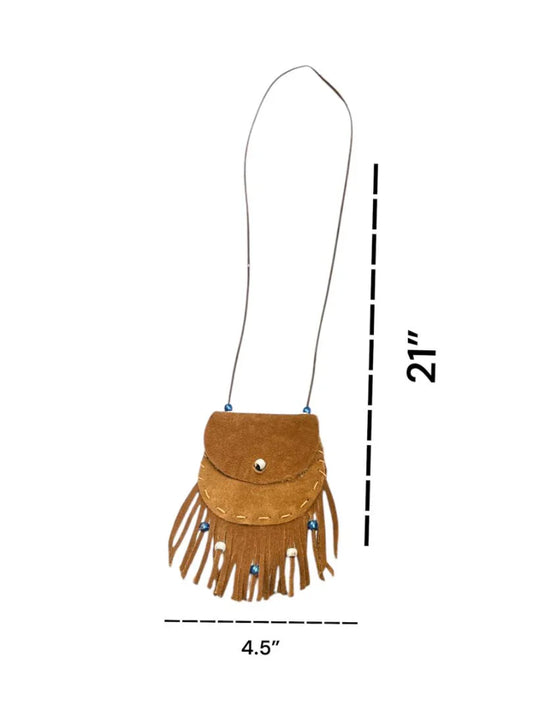 Leather Suede Medicine Pouch - Handcrafted Mexico Medicine Bag - Ysleta Mission Gift Shop