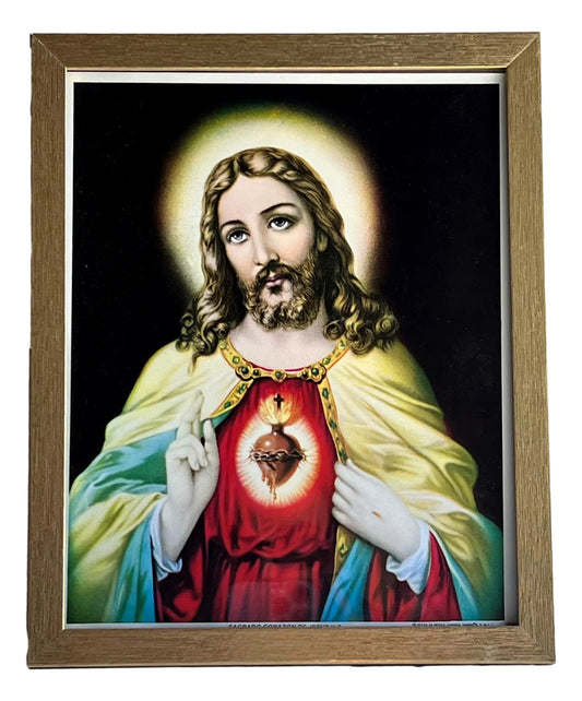 Sacred Heart Wood Frame - Vintage Print, 8" x 10" - Ysleta Mission Gift Shop