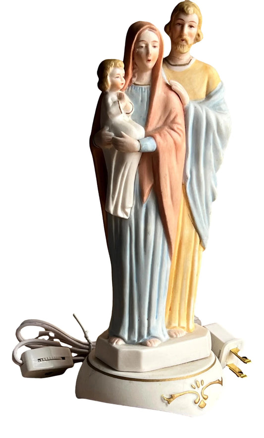 Holy Family Porcelain Lamp - Religious Decor, 10" x 4" - Ysleta Mission Gift Shop
