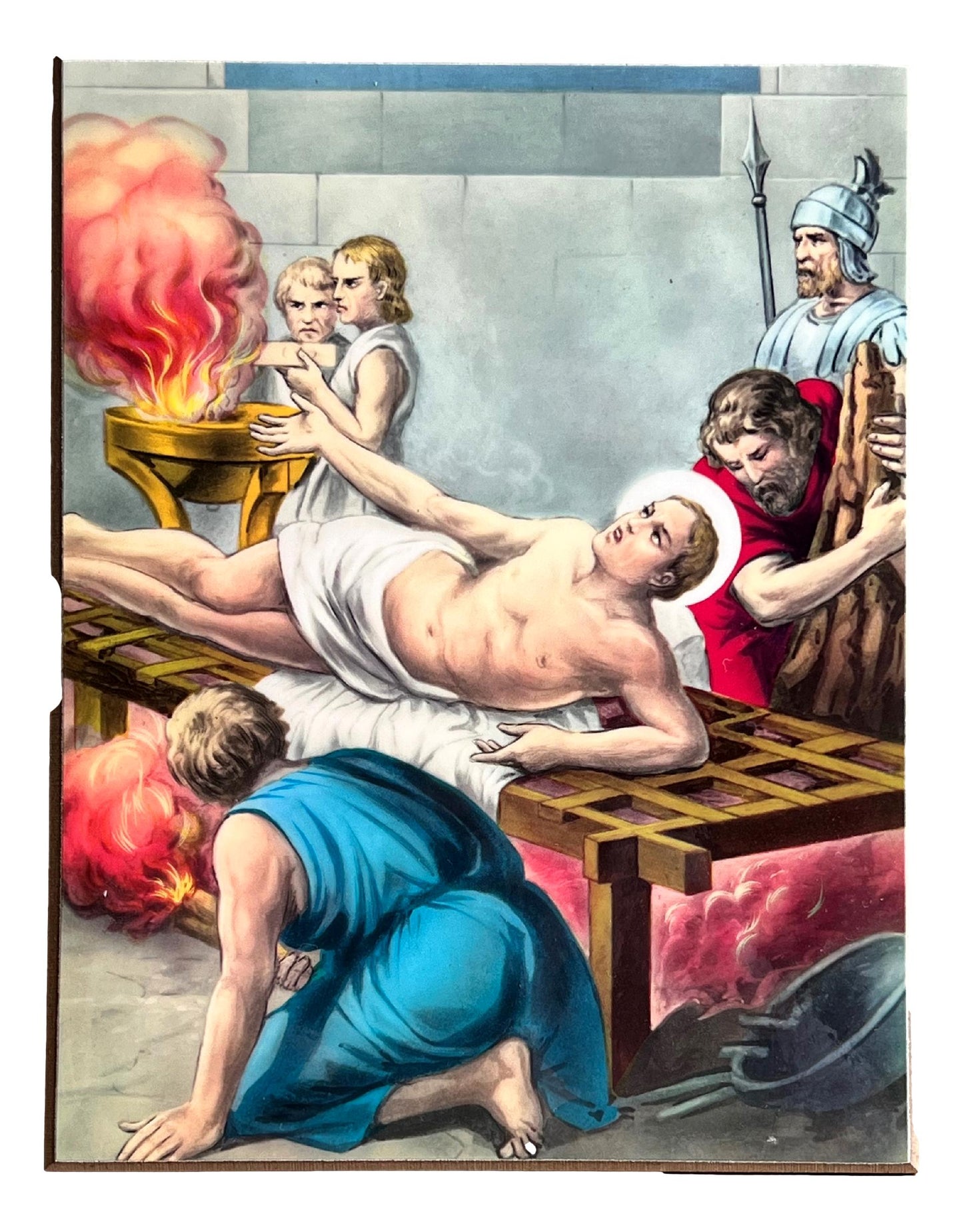 Saint Lawrence the Martyr Wood Plaque - Handcrafted Religious Wall Art | 9" x 7"