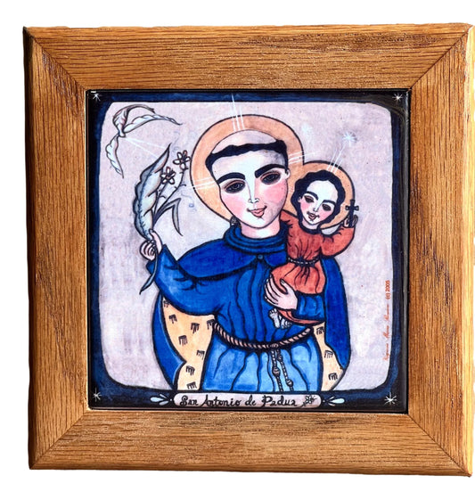 San Antonio de Padua Wall Plaque Tile - 6" x 6" Religious Decor - Ysleta Mission Gift Shop